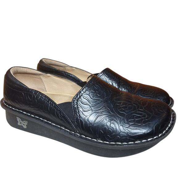 Alegria Debra embossed leather clogs comfort shoes black nursing shoe EU40/US9.5 - Picture 1 of 6